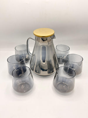 Smoky Grey & Amber Acrylic Pitcher Set - 6 Glasses with Gold-Tone Lid