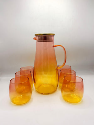 Sunset Ombre Acrylic Pitcher Set - 6 Glasses with Gold-Tone Lid