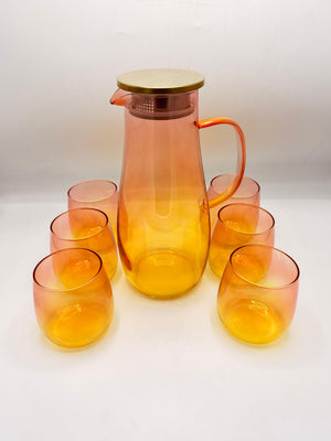 Sunset Ombre Acrylic Pitcher Set - 6 Glasses with Gold-Tone Lid