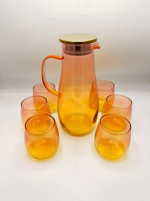 Sunset Ombre Acrylic Pitcher Set - 6 Glasses with Gold-Tone Lid