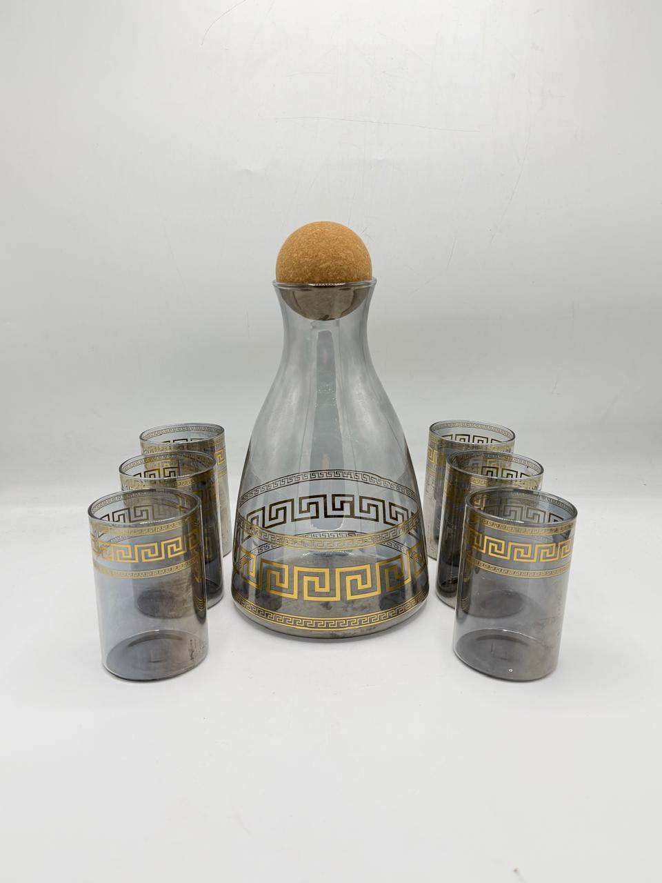 Grecian glass carafe set with cork stopper