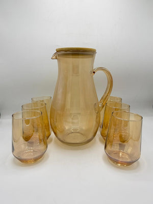 Amber Ombré Glass Pitcher Set – Wood Lid