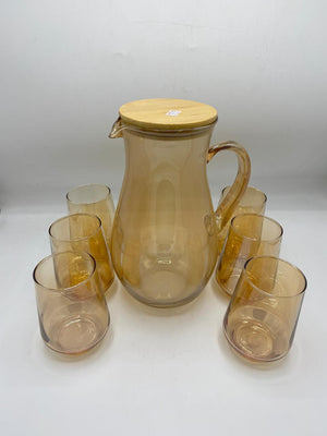 Amber Ombré Glass Pitcher Set – Wood Lid