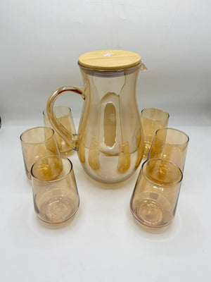 Amber Ombré Glass Pitcher Set – Wood Lid