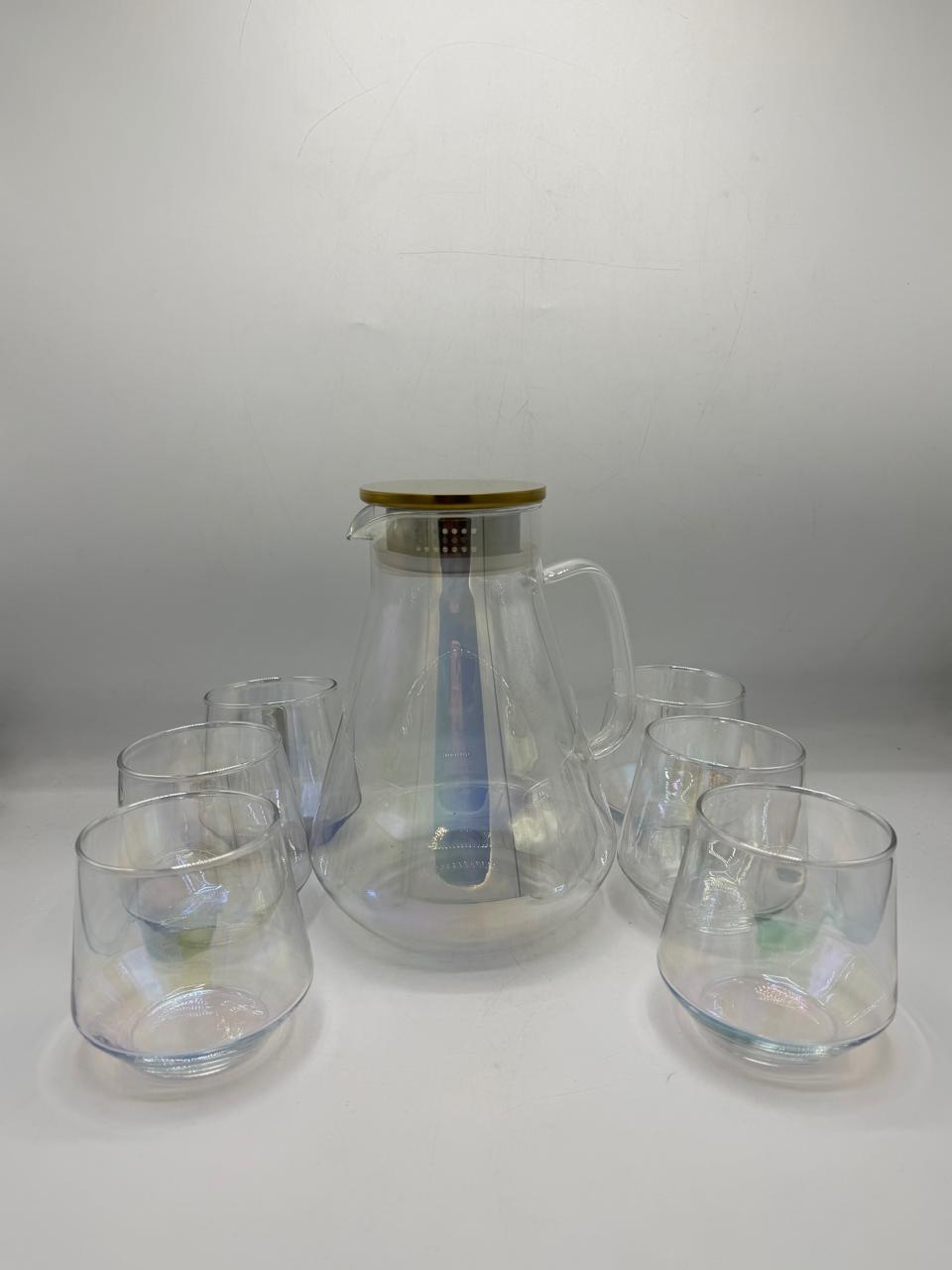 Iridescent Glass Pitcher & Glass Set