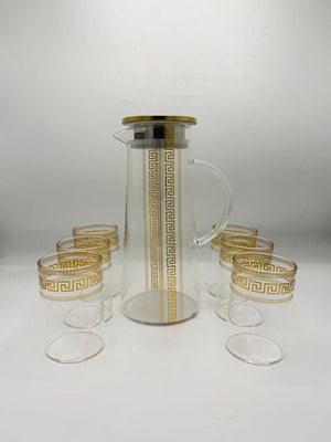 Golden Greek Key Glass Pitcher Glass Set