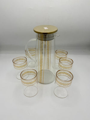 Golden Greek Key Glass Pitcher Glass Set