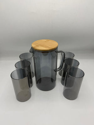 Smoky Grey Pitcher & Glass Set – Wood Lid