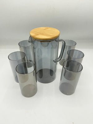 Smoky Grey Pitcher & Glass Set – Wood Lid