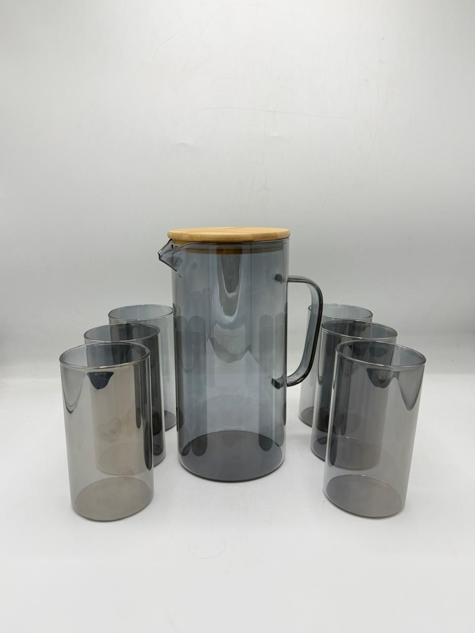 Smoky Grey Pitcher & Glass Set – Wood Lid