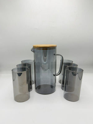 Smoky Grey Pitcher & Glass Set – Wood Lid