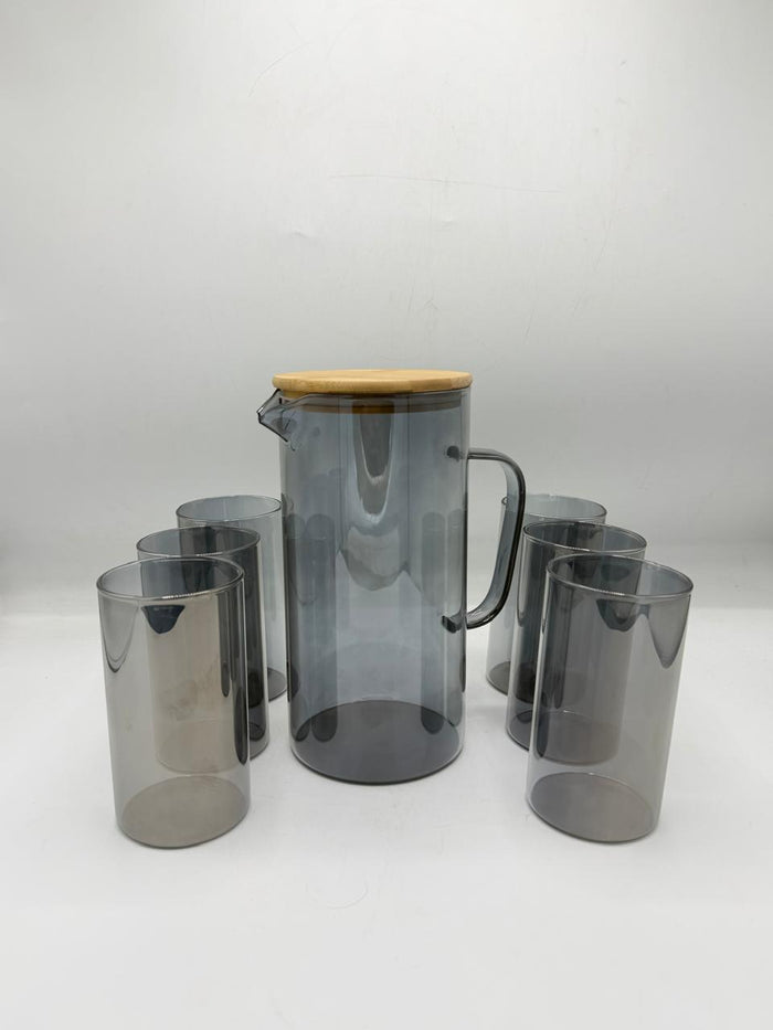 Smoky Grey Pitcher & Glass Set – Wood Lid