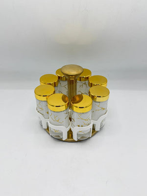 8-Jar Gold Marble Rotating Spice Rack