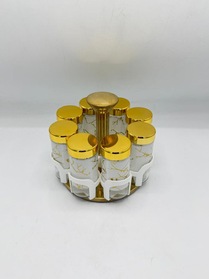 8-Jar Gold Marble Rotating Spice Rack