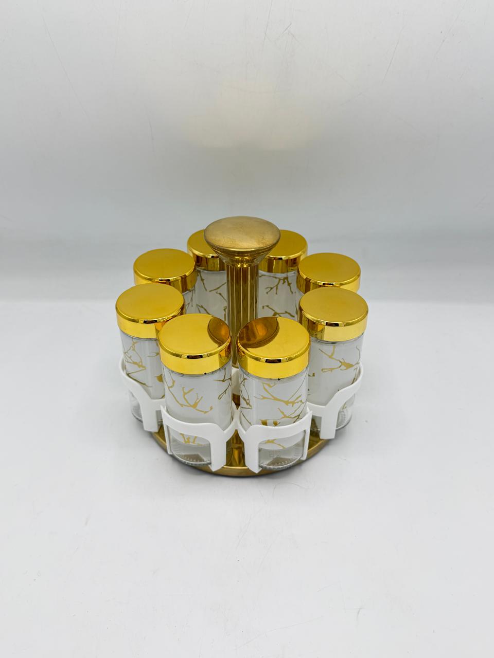 8-Jar Gold Marble Rotating Spice Rack