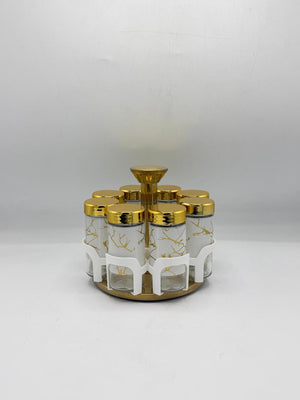 8-Jar Gold Marble Rotating Spice Rack