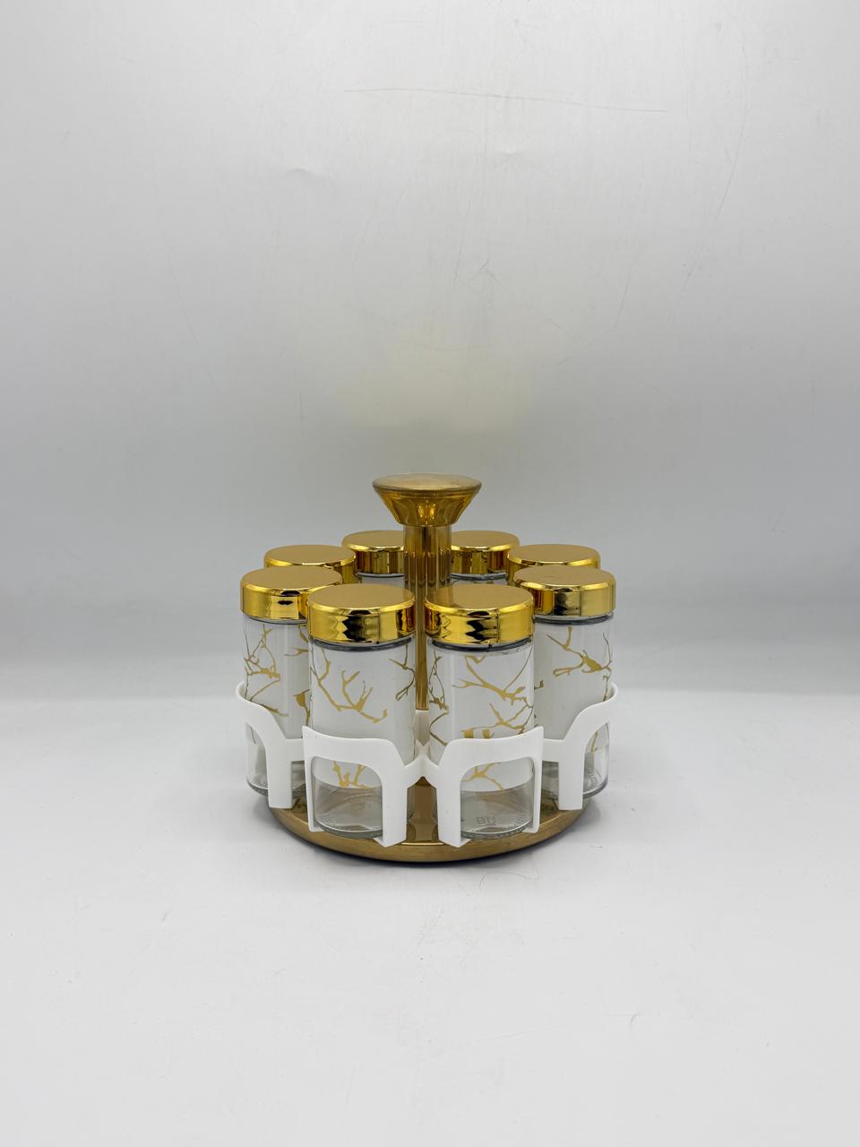 8-Jar Gold Marble Rotating Spice Rack