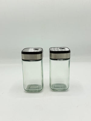 Brushed Steel Color Glass Salt & Pepper Shaker Set