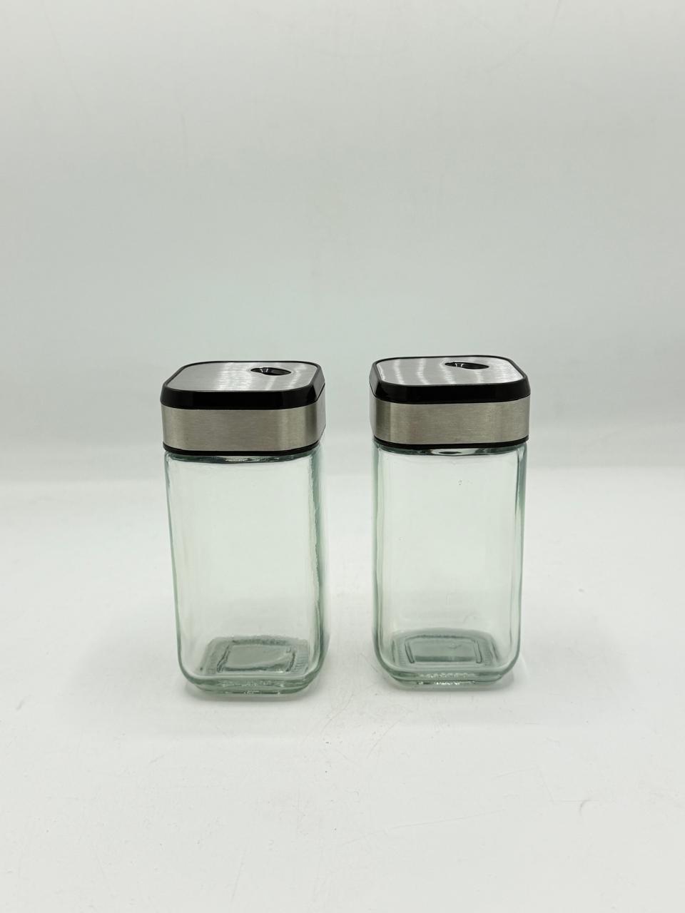 Brushed Steel Color Glass Salt & Pepper Shaker Set