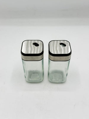 Brushed Steel Color Glass Salt & Pepper Shaker Set
