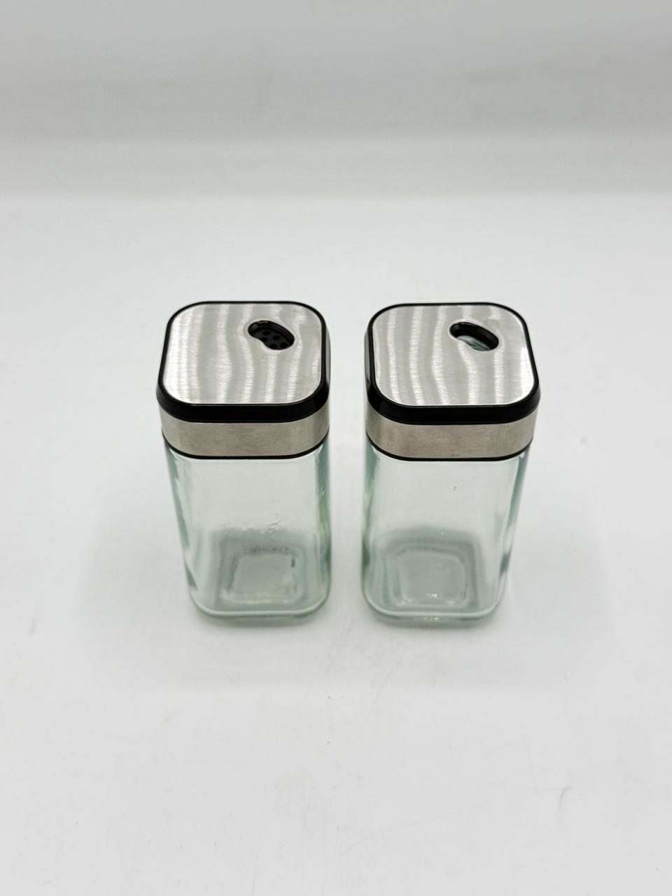 Brushed Steel Color Glass Salt & Pepper Shaker Set