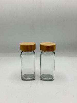 Wood Lid Glass Spice Jar Set