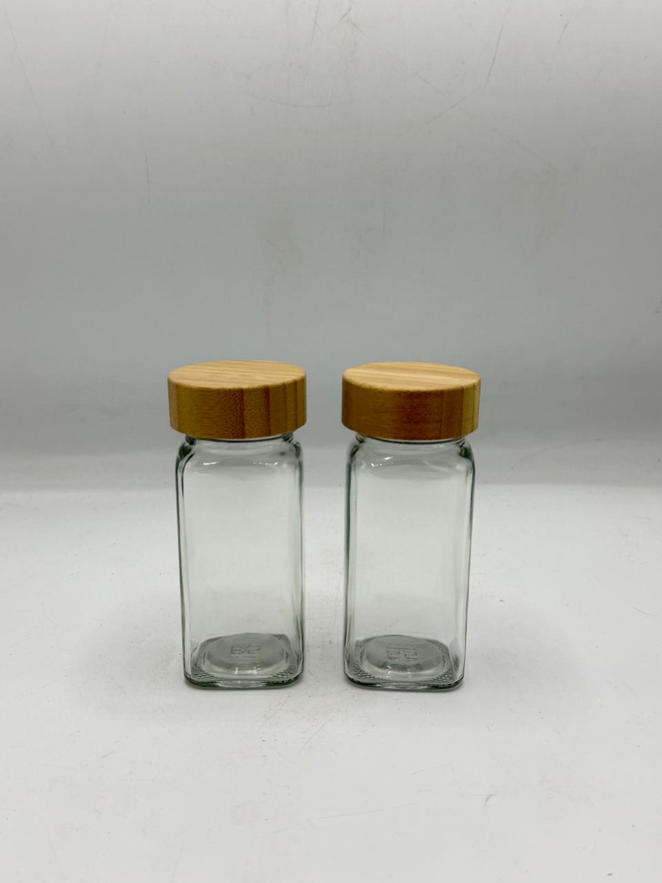 Wood Lid Glass Spice Jar Set