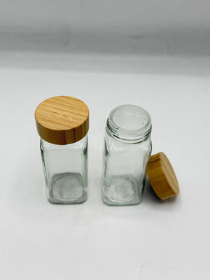 Wood Lid Glass Spice Jar Set