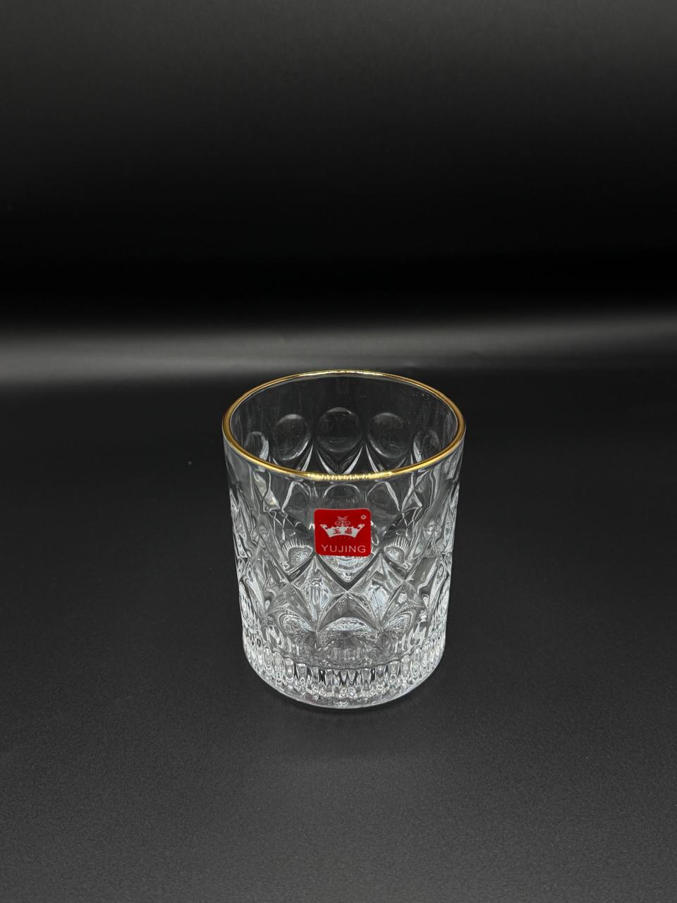Round Diamond Cut Gold Rim Glass Tumbler Set – 6 Piece (72-2)
