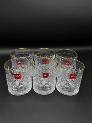 Round Diamond Cut Gold Rim Glass Tumbler Set – 6 Piece (72-2)