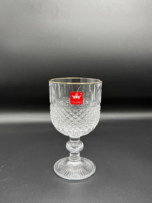 Diamond Cut Gold Rim Wine Goblet Set – 6 Piece Stemmed Glasses (72-9)
