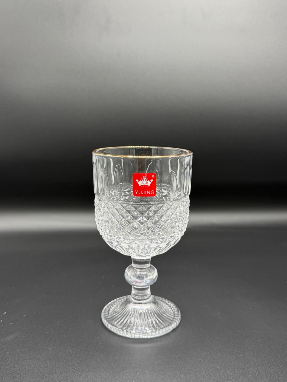 Diamond Cut Gold Rim Wine Goblet Set – 6 Piece Stemmed Glasses (72-9)