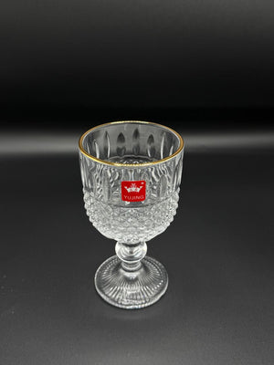 Diamond Cut Gold Rim Wine Goblet Set – 6 Piece Stemmed Glasses (72-9)