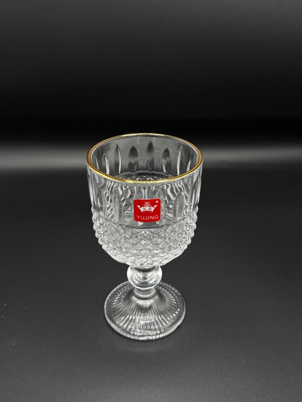 Diamond Cut Gold Rim Wine Goblet Set – 6 Piece Stemmed Glasses (72-9)