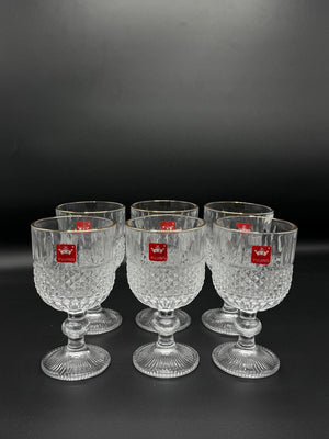 Diamond Cut Gold Rim Wine Goblet Set – 6 Piece Stemmed Glasses (72-9)