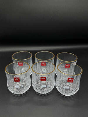 Round Diamond Cut Gold Rim Glass Tumbler Set – 6 Piece (72-1)