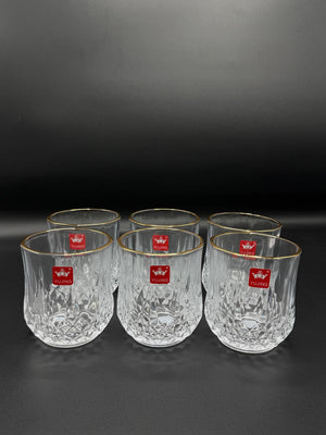 Round Diamond Cut Gold Rim Glass Tumbler Set – 6 Piece (72-1)