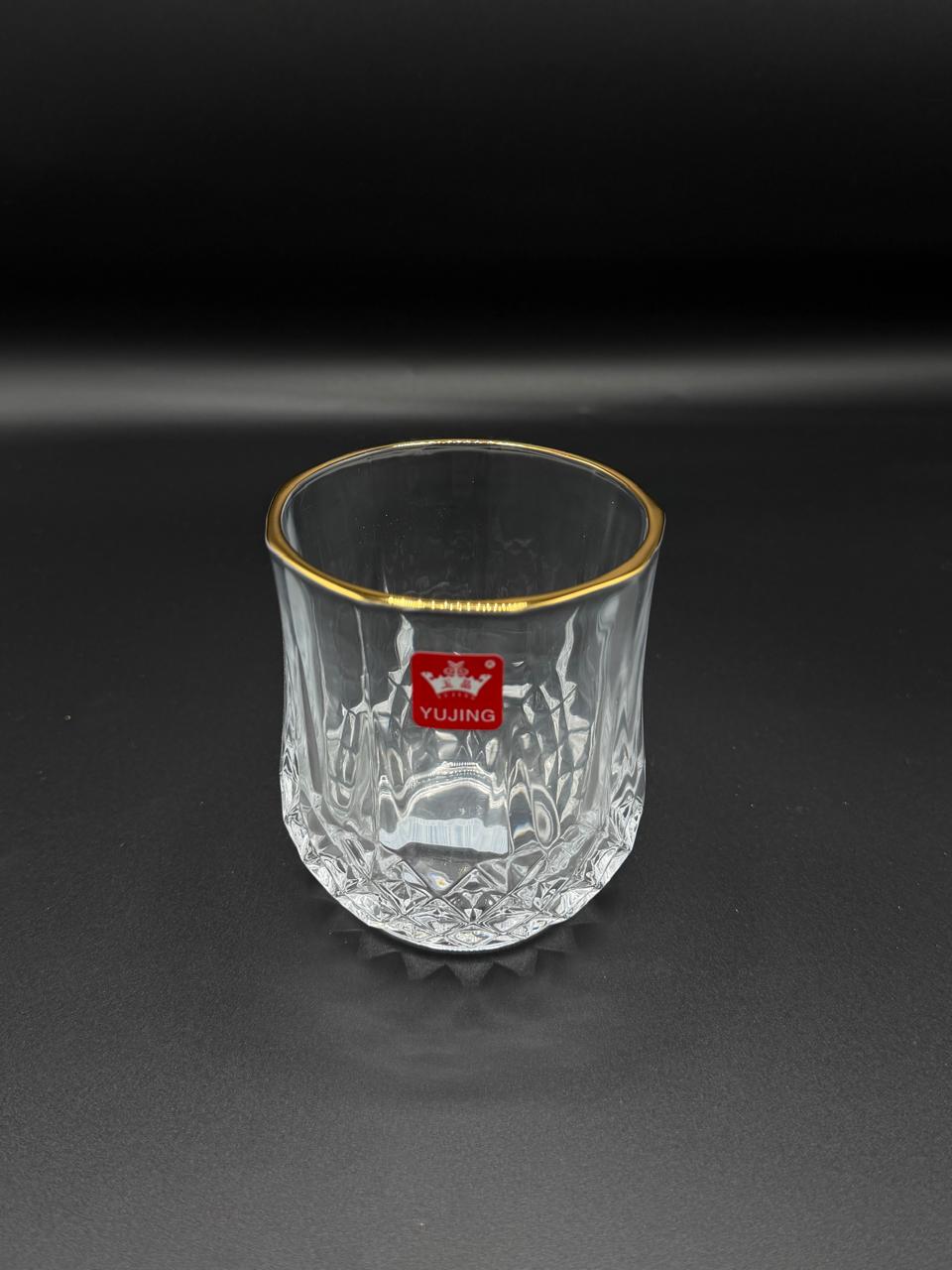 Round Diamond Cut Gold Rim Glass Tumbler Set – 6 Piece (72-1)
