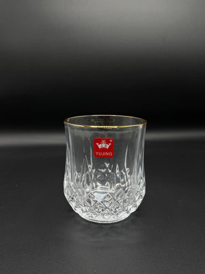 Round Diamond Cut Gold Rim Glass Tumbler Set – 6 Piece (72-1)