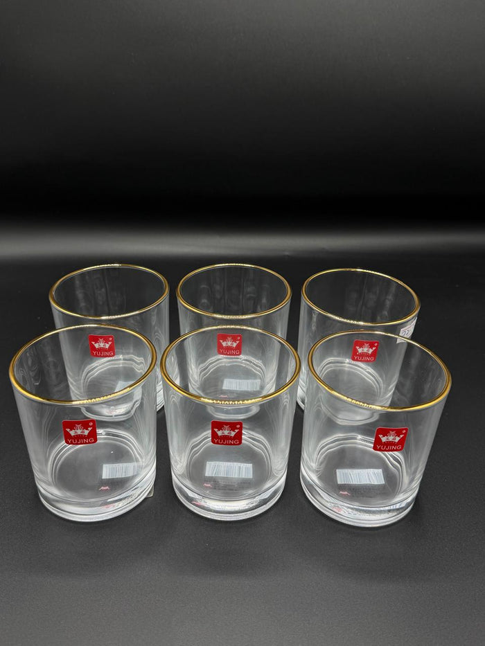 Gold Rim Glass Tumbler Set – 6 Piece Drinking Glasses (72-7)