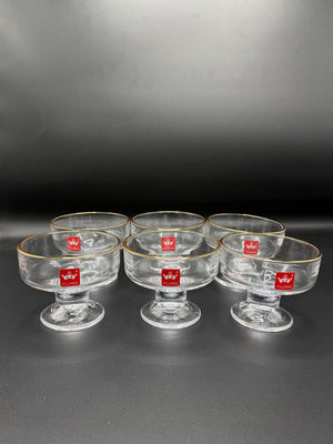 Gold Rim Footed Dessert Bowl Set – 6 Piece Glass Cups (72-8)