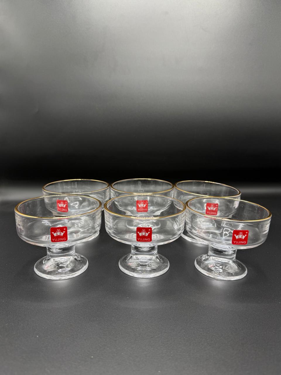Gold Rim Footed Dessert Bowl Set – 6 Piece Glass Cups (72-8)