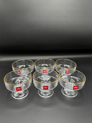 Gold Rim Footed Dessert Bowl Set – 6 Piece Glass Cups (72-8)