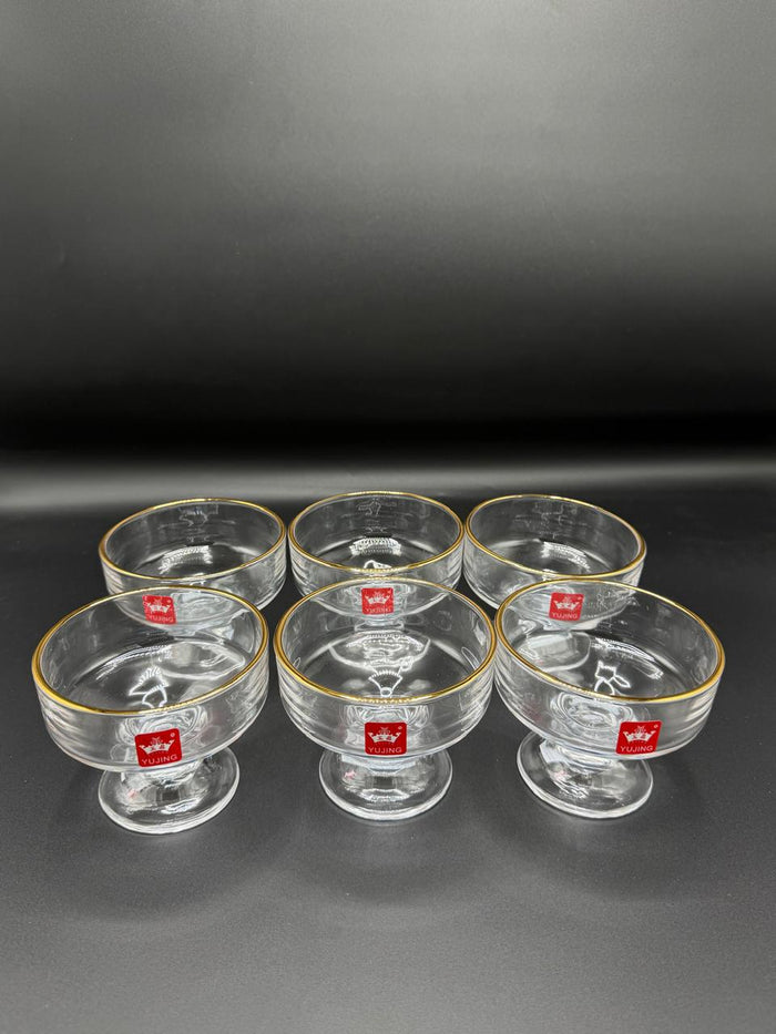 Gold Rim Footed Dessert Bowl Set – 6 Piece Glass Cups (72-8)