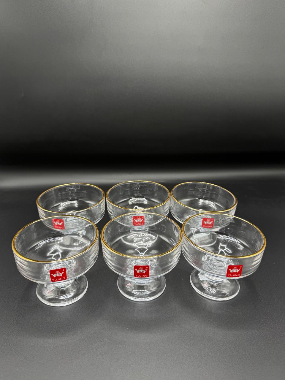 Gold Rim Footed Dessert Bowl Set – 6 Piece Glass Cups (72-8)