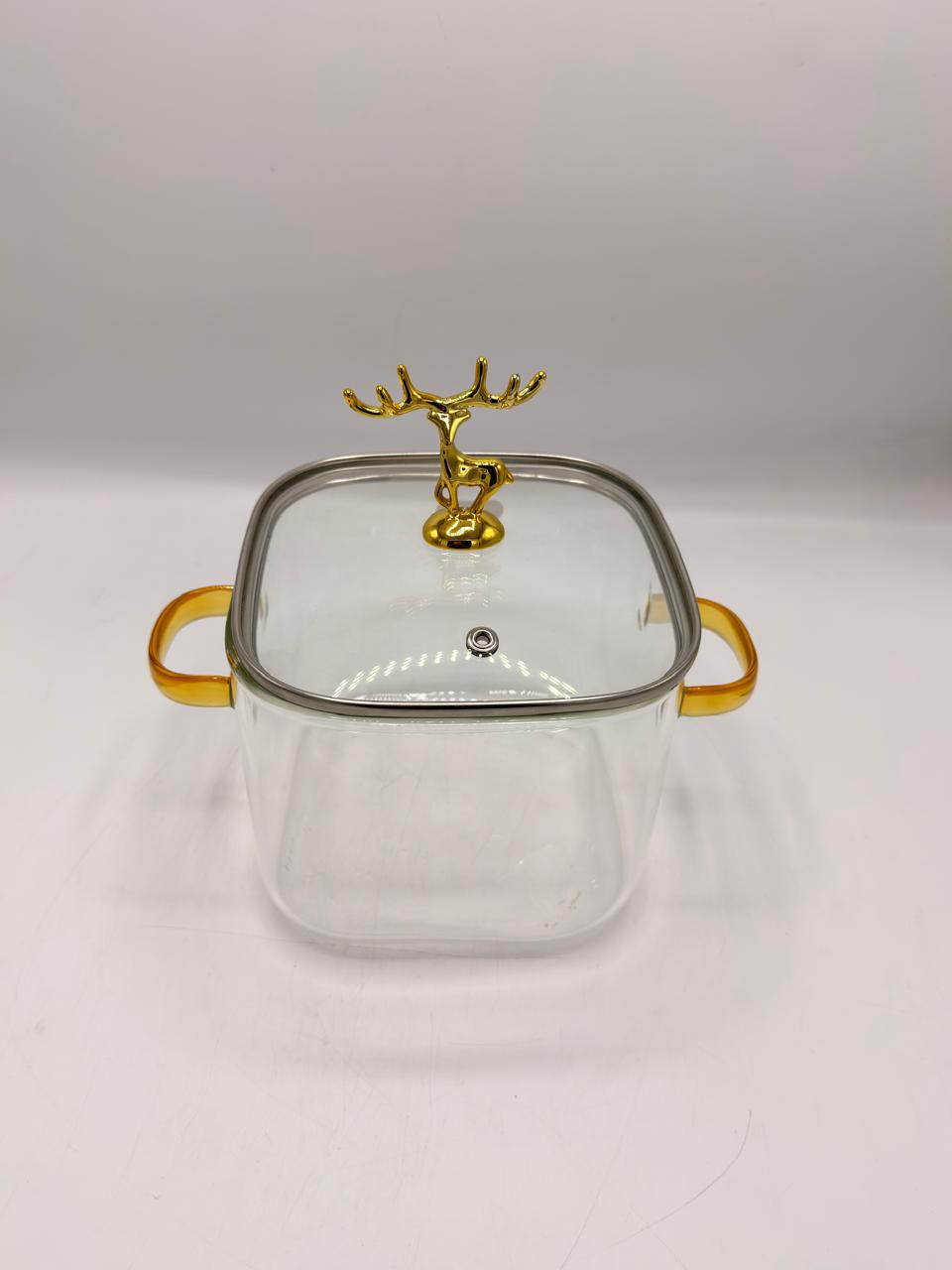 Golden Stag Glass Serving Pot