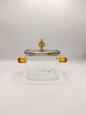 Glass Storage Canister with Amber Handles & Gold Finial Lid