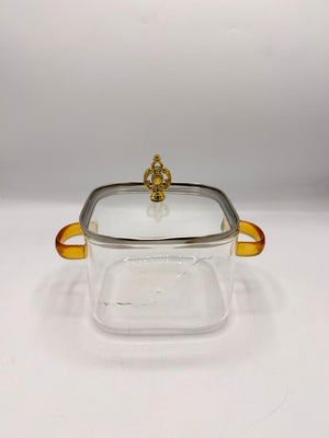 Glass Storage Canister with Amber Handles & Gold Finial Lid