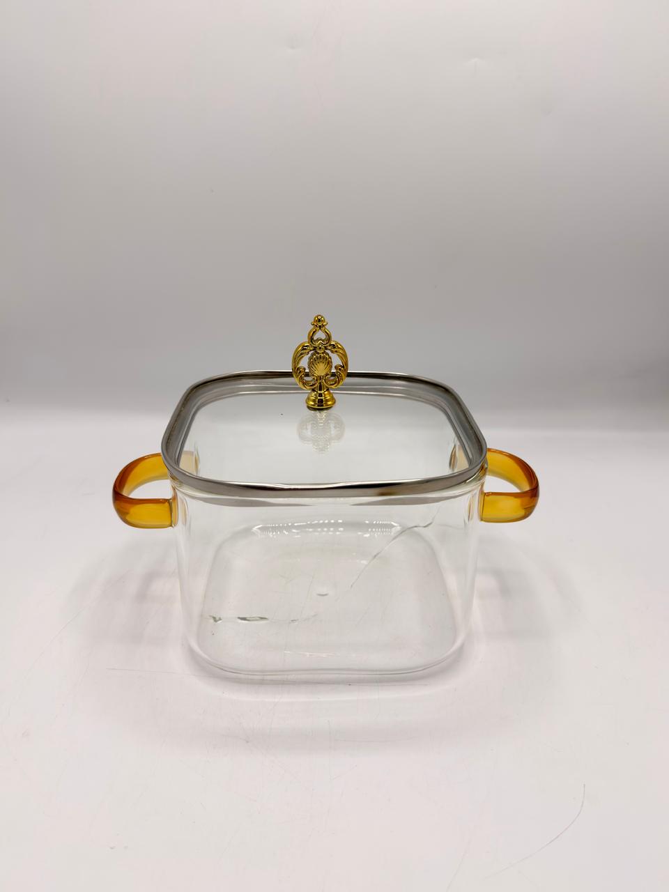 Glass Storage Canister with Amber Handles & Gold Finial Lid