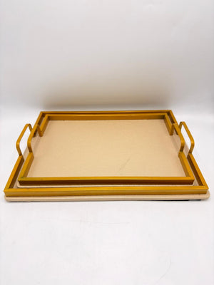 Leather Texture Serving Tray Set with Gold Metal Frame – 2 Piece